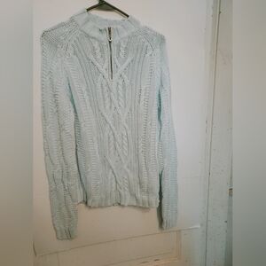 Leo&Nicole Womens Sweater 1/4 Zip Cable Knit Large Baby Blue